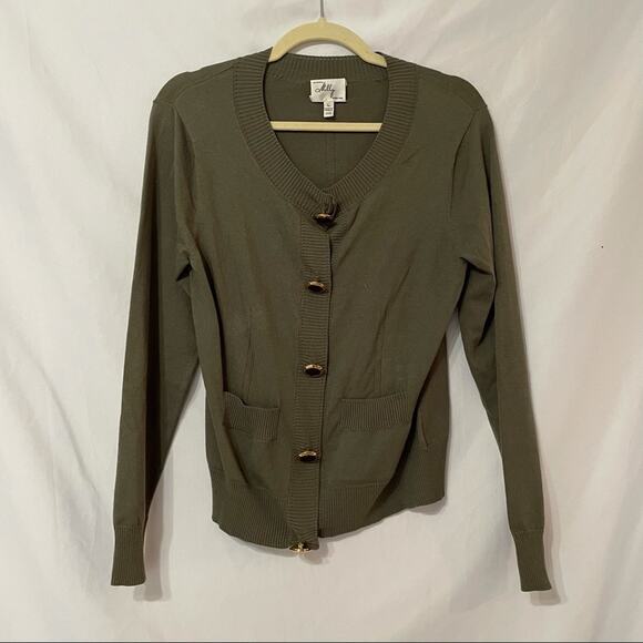 Milly Green Knit Oversized Button Front Cardigan Sweater Womens L Dark Academia - Picture 10 of 10